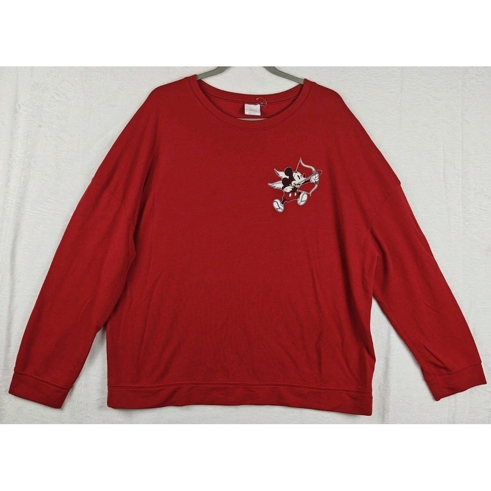 Disney Women's Plus 2XL Red Mickey Mouse Cupid Graphic Crewneck Pullover